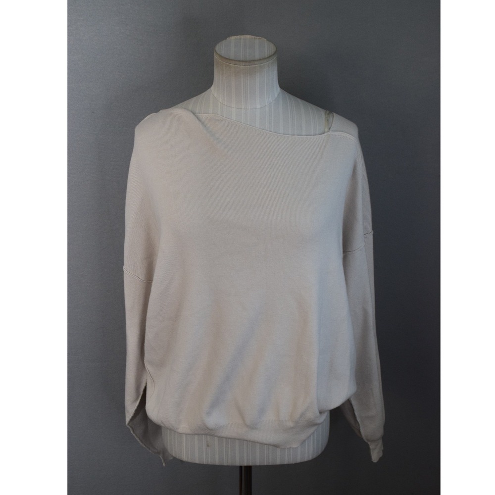 Line and Dot Sweater Large Favorite Off Shoulder Asymmetric Ribbed Knit New